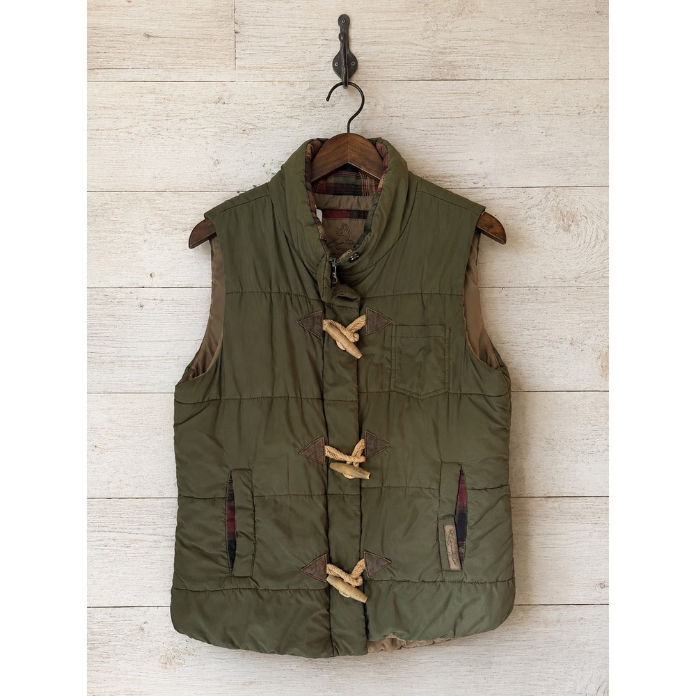 Legendary Whitetails Puffer Vest Olive Green Toggle Wood Buttons Medium